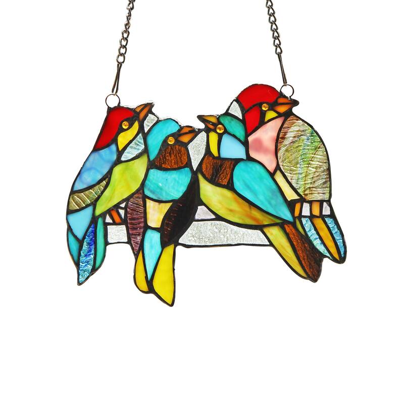 Chloe Tiffany Style Bird Design Stained Glass Window Panel Suncatcher