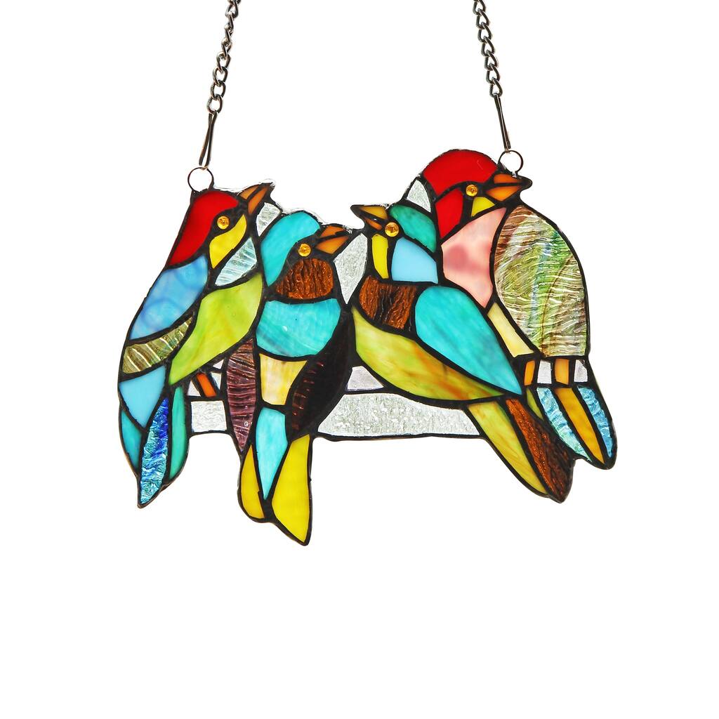 Chloe Tiffany Style Bird Design Stained Glass Window Panel Suncatcher