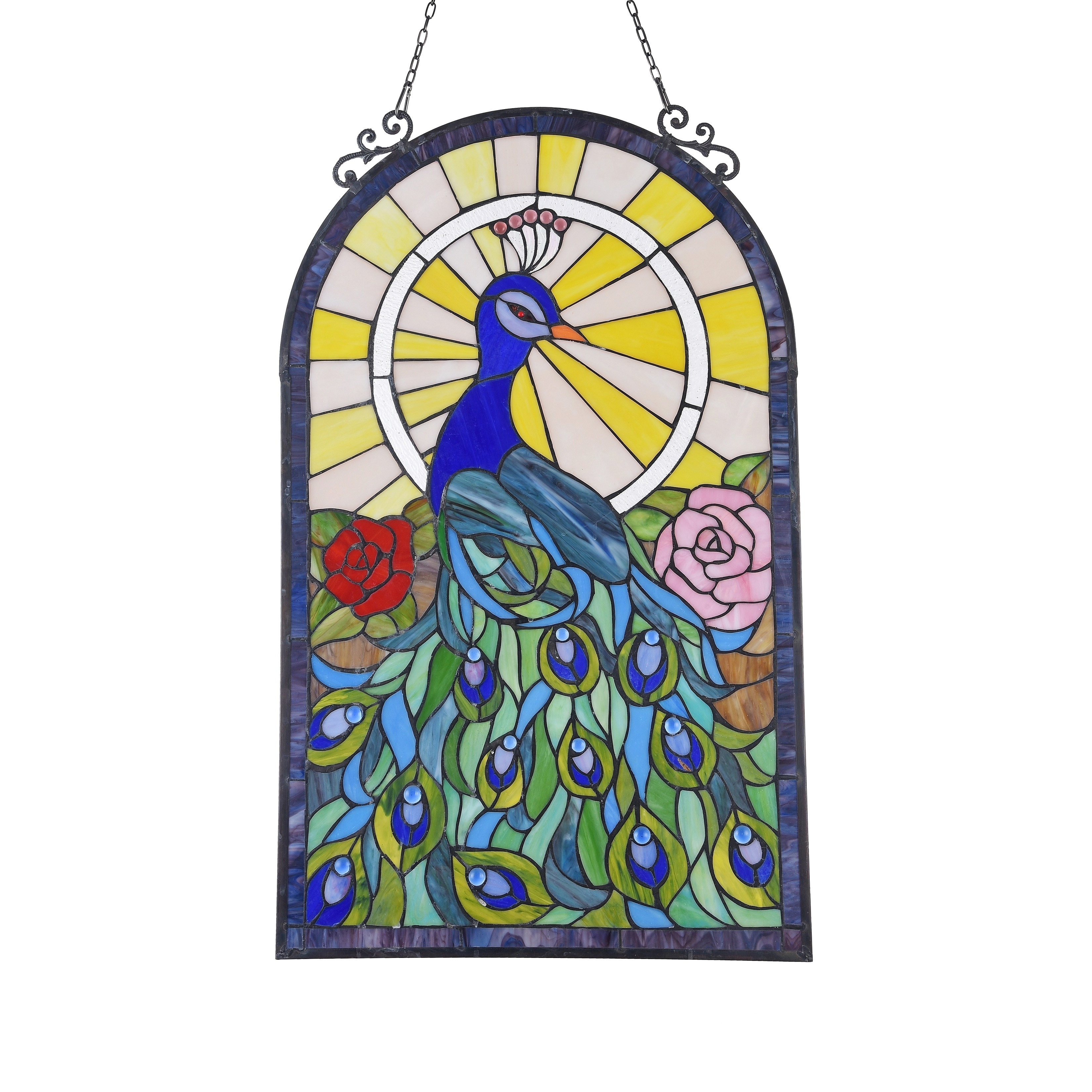9/" x 36/" Handcrafted stained glass window panel Rose Flowers
