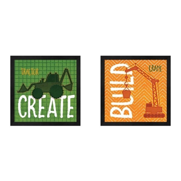 Jennifer Pugh 'Tractor Create & Crane Build' Framed Art (Set of 2)