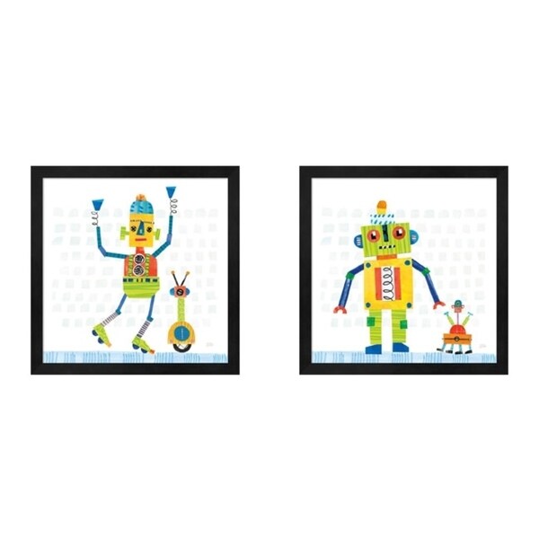 Melissa Averinos 'Robot Party on Square Toys B' Framed Art (Set of 2)