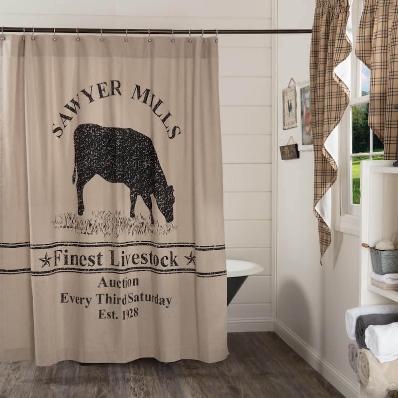 Sawyer Mill Charcoal Cow Shower Curtain 72x72 - Shower Curtain 72x72 - Khaki/Asphalt