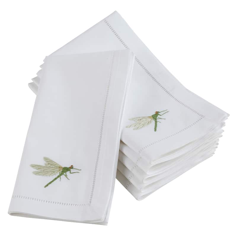 Embroidered Dragonfly Hemstitched Cotton Napkin (Set of 6)
