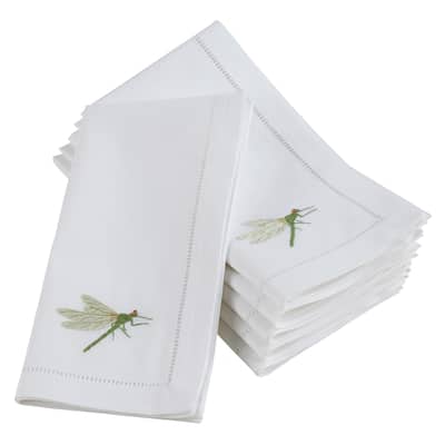 Embroidered Dragonfly Hemstitched Cotton Napkin (Set of 6)