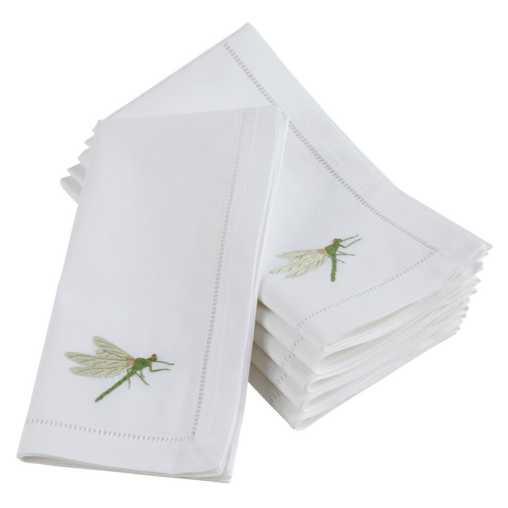 Embroidered Dragonfly Hemstitched Cotton Napkin (Set of 6)
