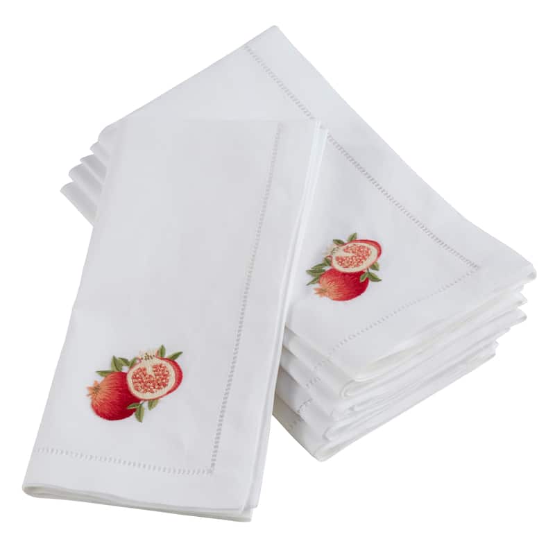 Embroidered Pomegranate Hemstitched Cotton Napkin (Set of 6)