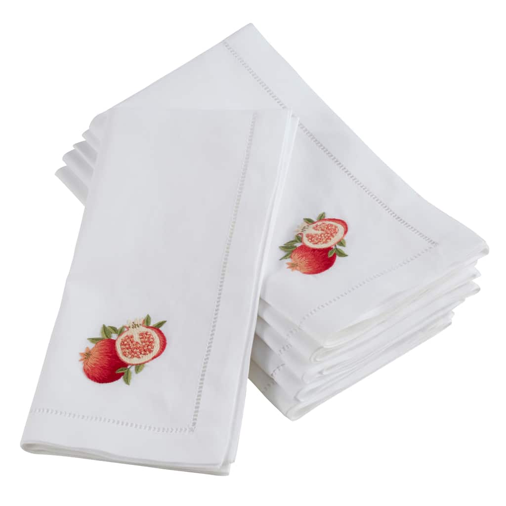 Embroidered Pomegranate Hemstitched Cotton Napkin (Set of 6)