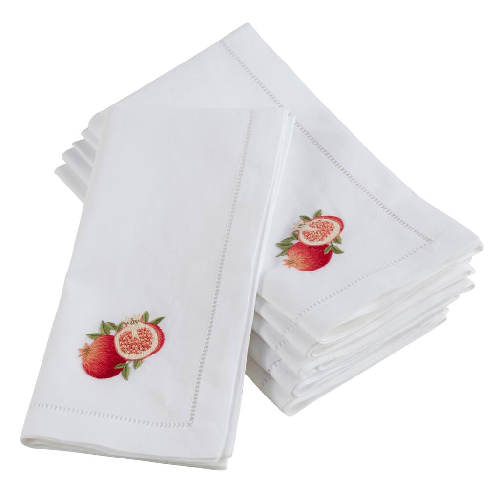 Embroidered Pomegranate Hemstitched Cotton Napkin (Set of 6)