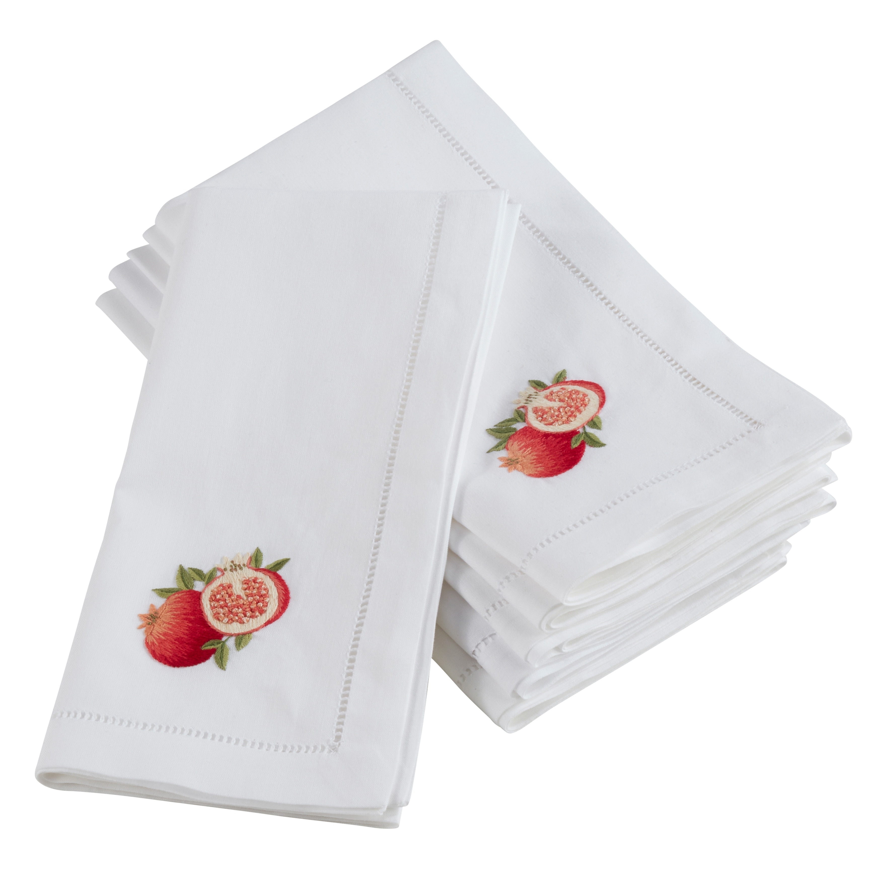 Embroidered Pomegranate Hemstitched Cotton Napkin (Set of 6)