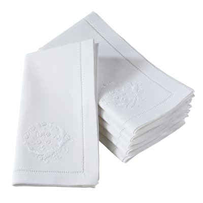 Embroidered Small Flowers Hemstitched Cotton Napkin (Set of 6)