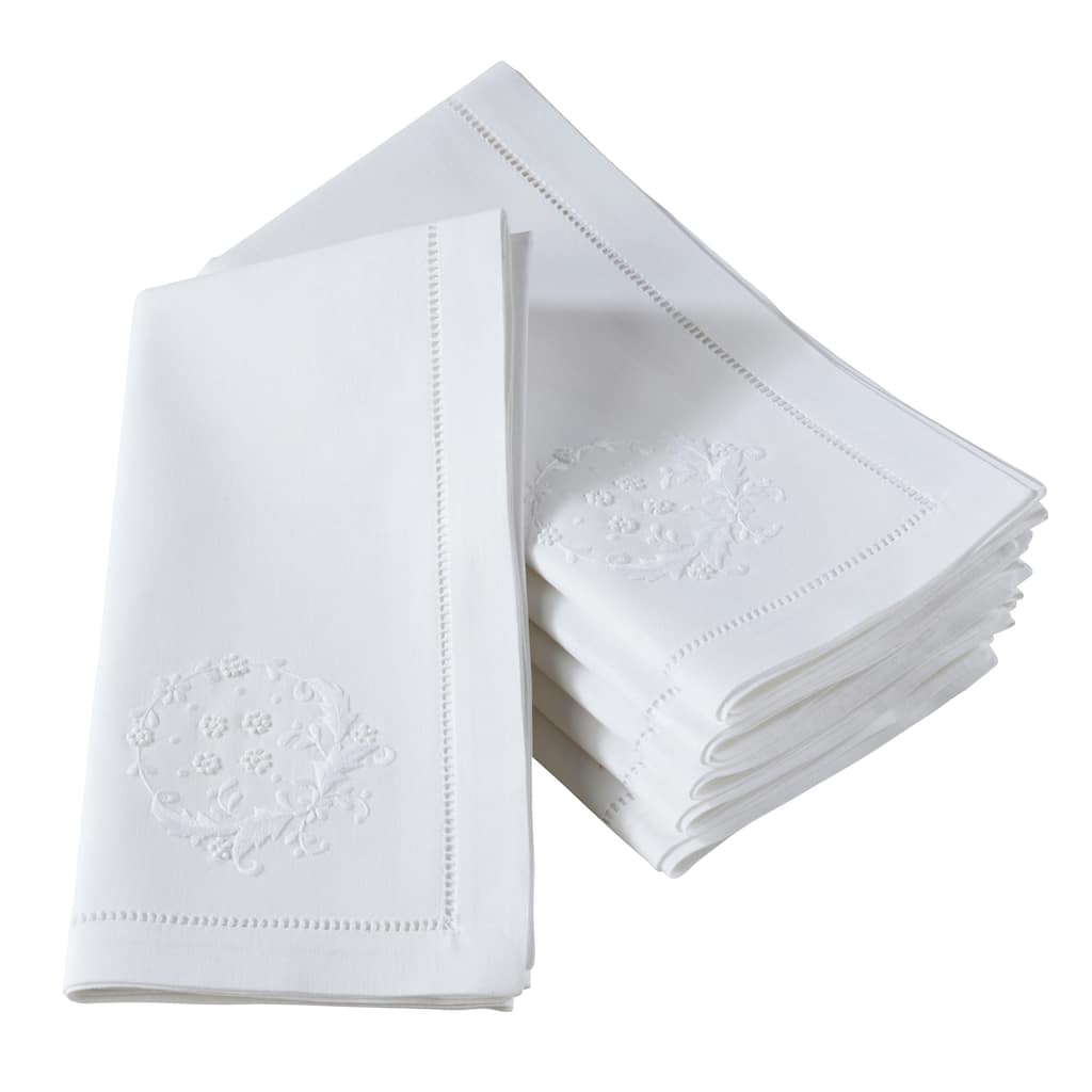 Embroidered Small Flowers Hemstitched Cotton Napkin (Set of 6)