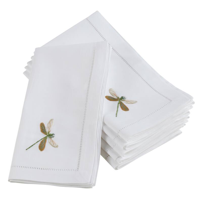 Embroidered Dragonfly Hemstitched Cotton Napkin (Set of 6)