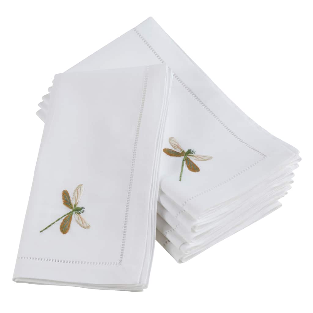Embroidered Dragonfly Hemstitched Cotton Napkin (Set of 6)