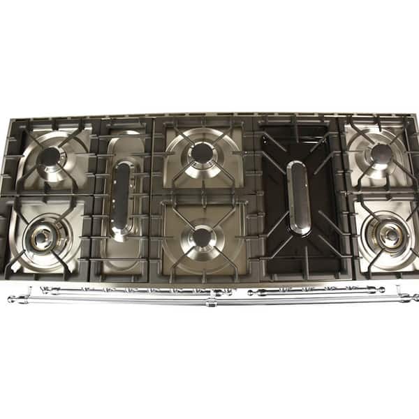 HALLMAN 60" Dual Fuel Italian Range, LP Gas, Chrome Trim in White