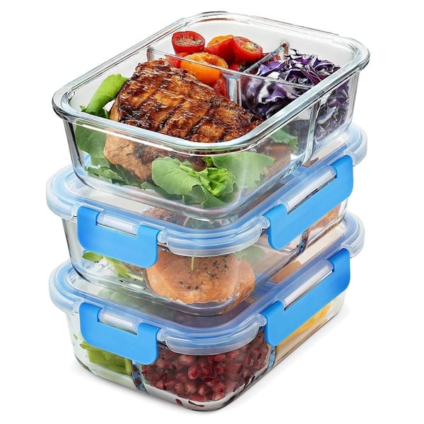 3 Compartment Glass Meal Prep Containers with Lids