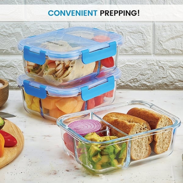 LocknLock Easy Essentials On The Go Meal Prep Lunch Box, Airtight  Containers with Lid, BPA Free, Rectangle (3 Section) -34 oz, Clear