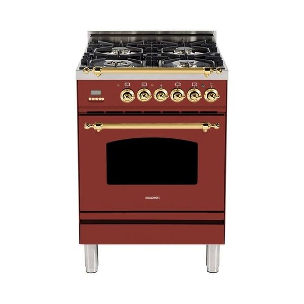 HALLMAN 24" Italian Gas Range, LP Gas, BSTrim in Burgundy Bed Bath