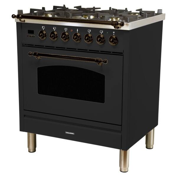 HALLMAN 30" Dual Fuel Italian Range, LP Gas, Bronze Trim in Matte Graphite Overstock 22889067