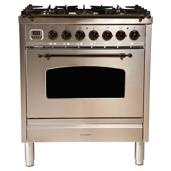 HALLMAN 30" Dual Fuel Italian Range, Bronze Trim in Stainless Steel