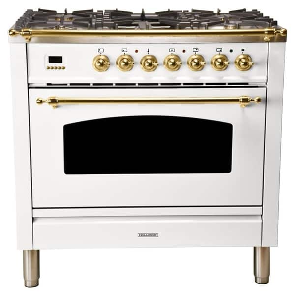 HALLMAN 36" Dual Fuel Italian Range, LP Gas, BSTrim in White