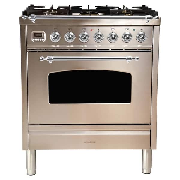 HALLMAN 30" Dual Fuel Italian Range, LP Gas, Chrome Trim in Stainless