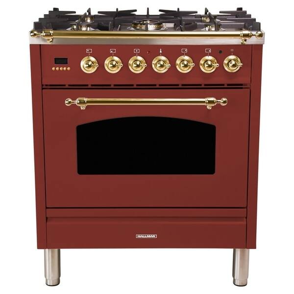 HALLMAN 30" Dual Fuel Italian Range, BSTrim in Burgundy Overstock