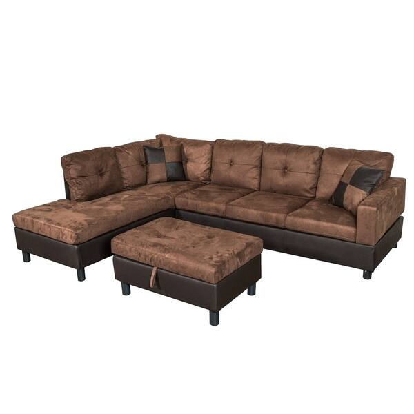 Shop Black Friday Deals On Suede Sectional Sofa With Faux Leather Base And Storage Ottoman Overstock 22889279