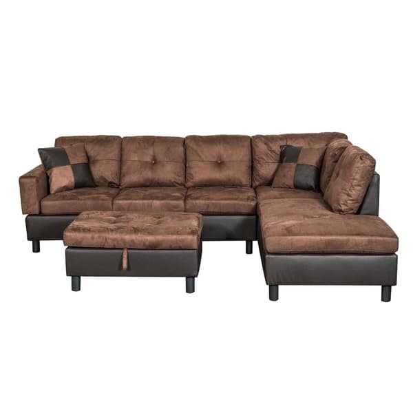 Shop Suede Sectional Sofa With Faux Leather Base And Storage