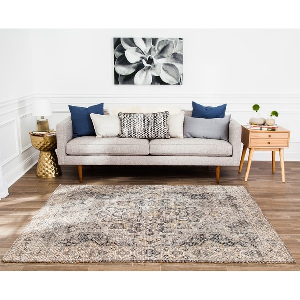 Jani Zora Distressed Grey Jute-blend Rug - Overstock - 22889387