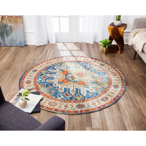 Shop Jani Sandi Distressed Blue Jute-blend Rug - 4' Round - Overstock