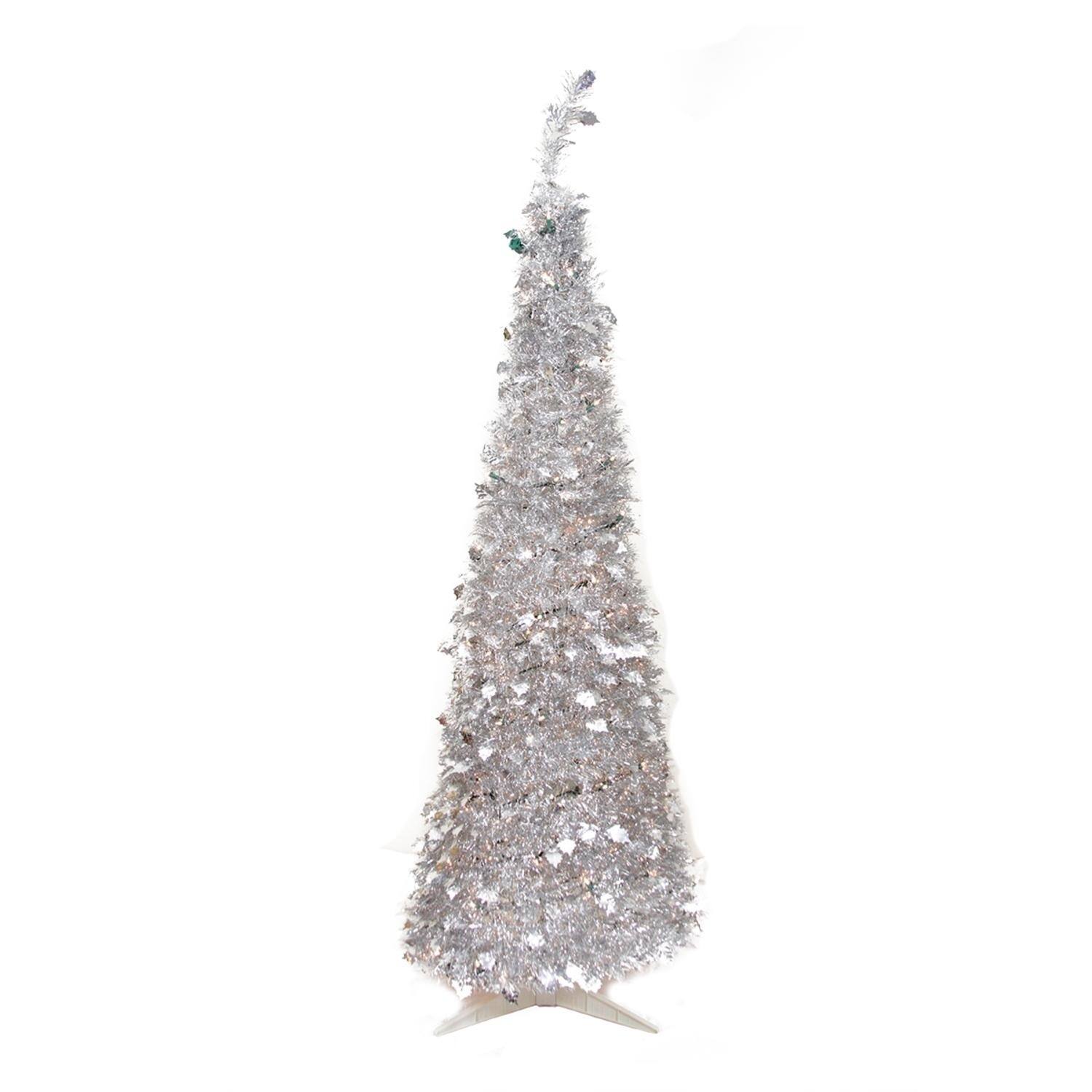 6' PreLit Silver Tinsel PopUp Artificial Christmas Tree Bed Bath & Beyond 22889443
