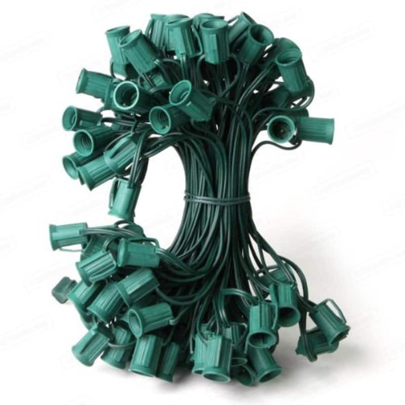50' Green Contemporary Commercial C7 Christmas Light Socket Set