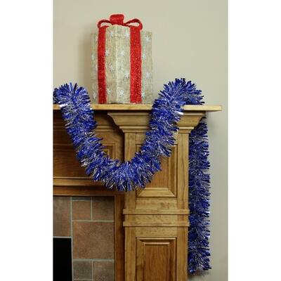 12' Soft and Sassy Blue and Silver Wide Cut Christmas Tinsel Garland - Unlit