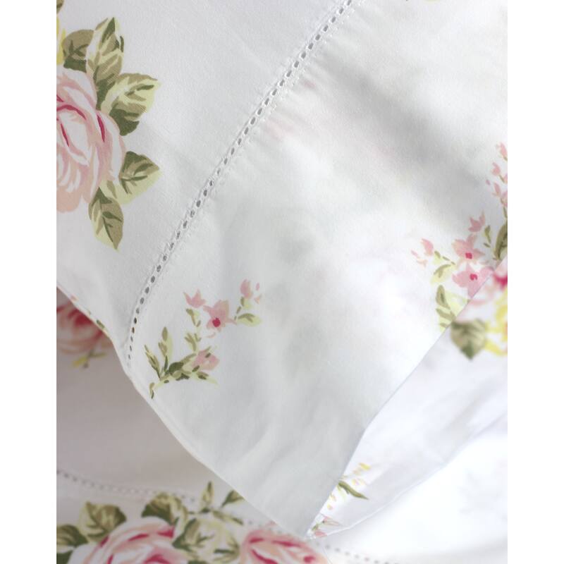 Printed Design Cotton Collection 400TC Rose Hemsitich Bed Sheet Set