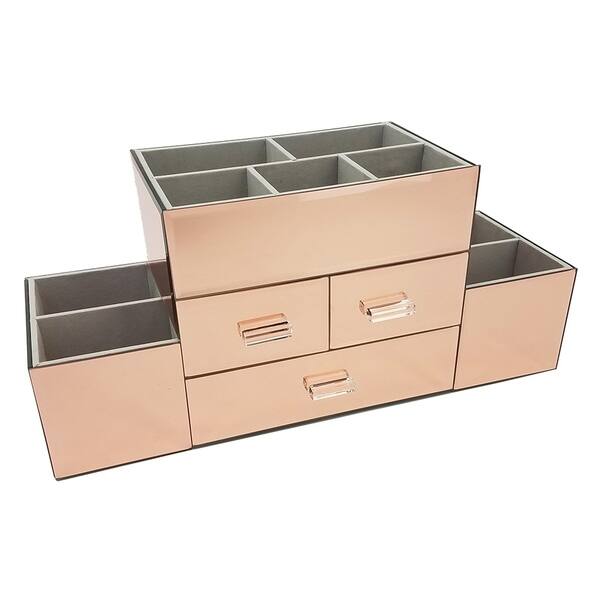Shop Ondisplay Amara 3 Drawer Tiered Rose Gold Mirrored Makeup