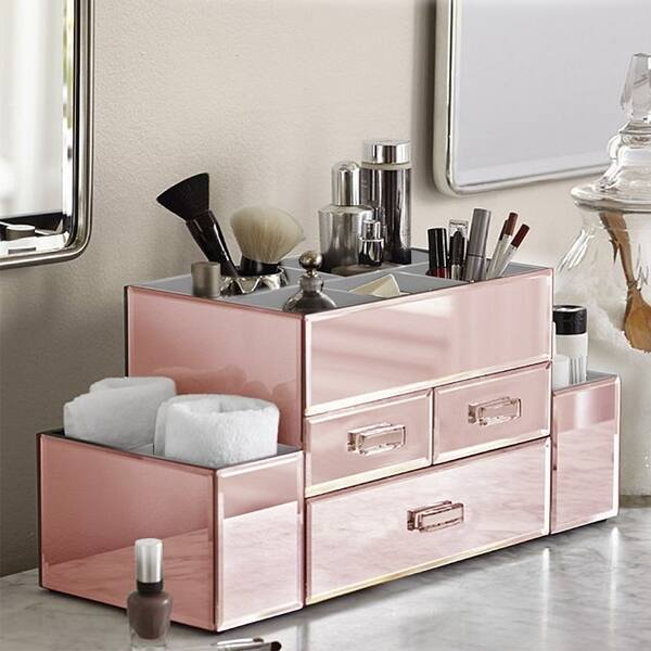 Shop Ondisplay Amara 3 Drawer Tiered Rose Gold Mirrored Makeup