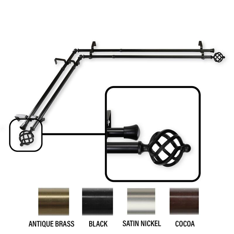 InStyleDesign Torison Corner Window Double Curtain Rod 13/16 inch dia. - 66-120 inches - Black Finish - Black