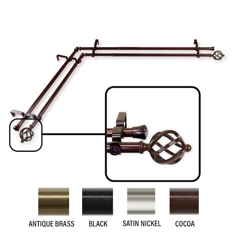 InStyleDesign Torison Corner Window Double Curtain Rod 13/16 inch dia. - 66-120 inches - Brown Finish - Cocoa