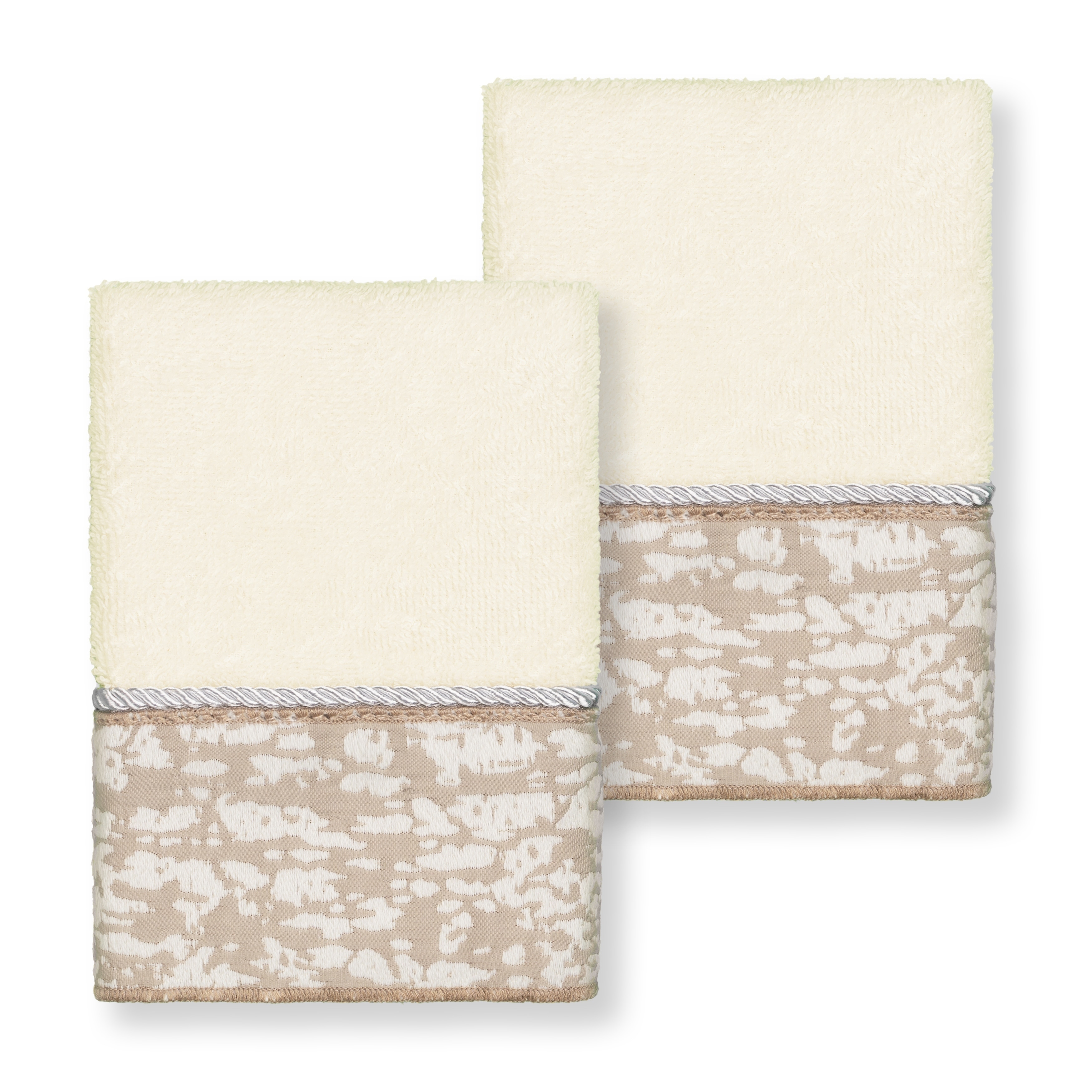 Authentic Hotel and Spa Turkish Cotton Textured Jacquard Cream 2-piece Washcloth Set