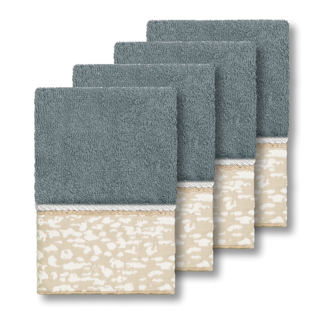 Authentic Hotel and Spa Turkish Cotton Textured Jacquard Teal Blue 4-piece Washcloth Set