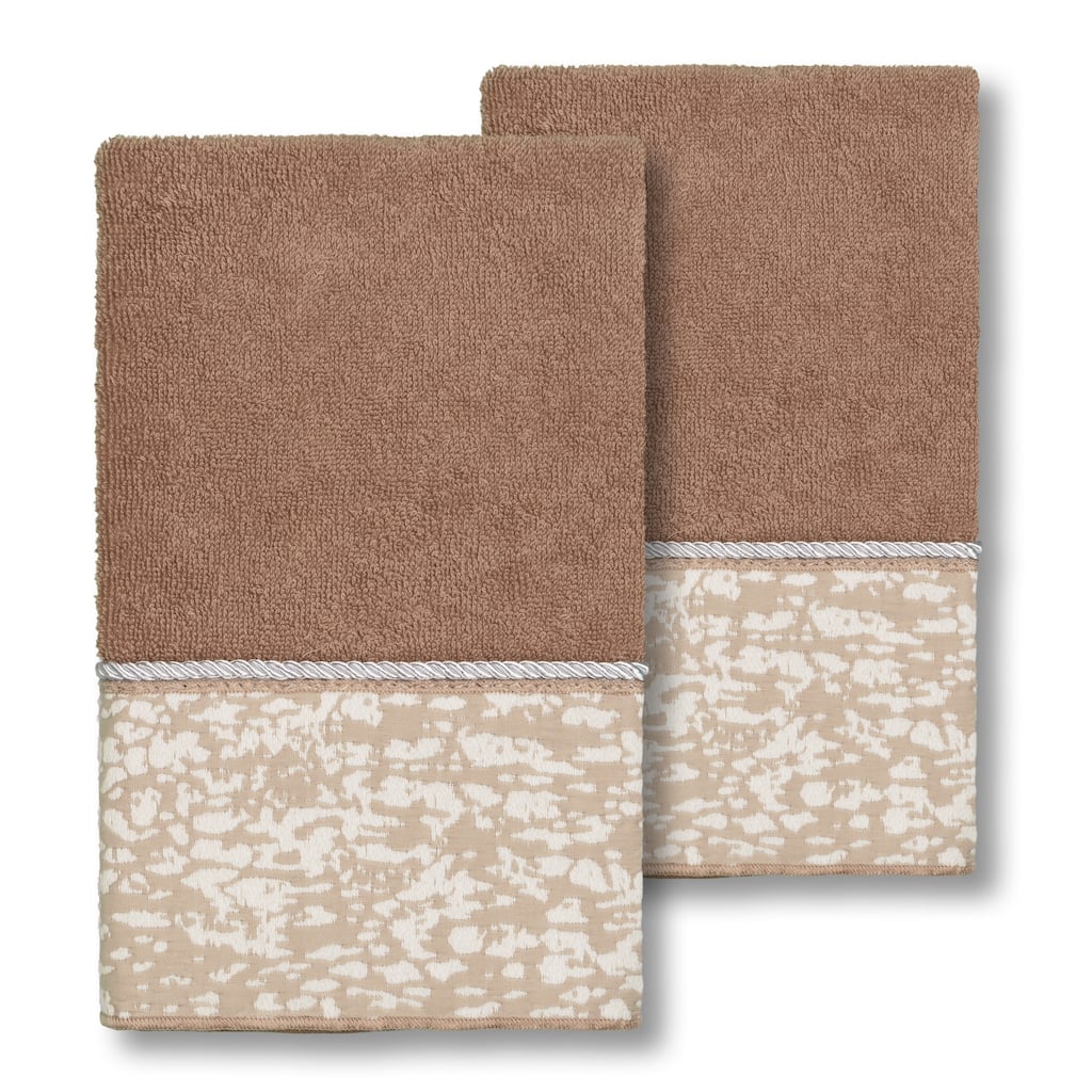 Authentic Hotel and Spa Turkish Cotton Textured Jacquard Latte Brown 2-piece Hand Towel Set
