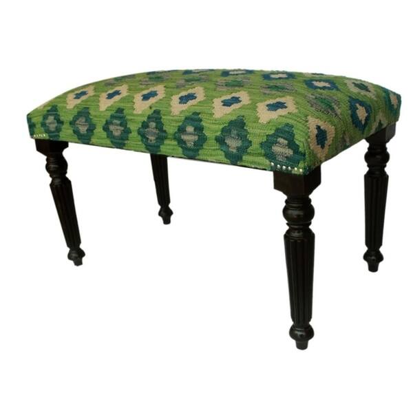 Shop Dorcas Green Blue Handmade Kilim Upholstered Settee 32 X18