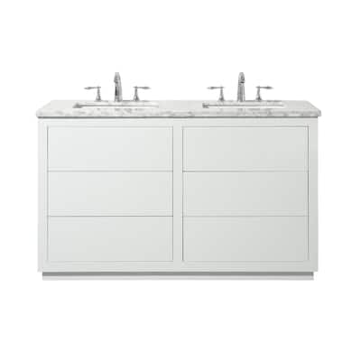 Stufurhome Lang 56 Inch White Double Sink Bathroom Vanity