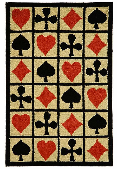 Hand hooked Poker Ivory Wool Rug (39 X 59)