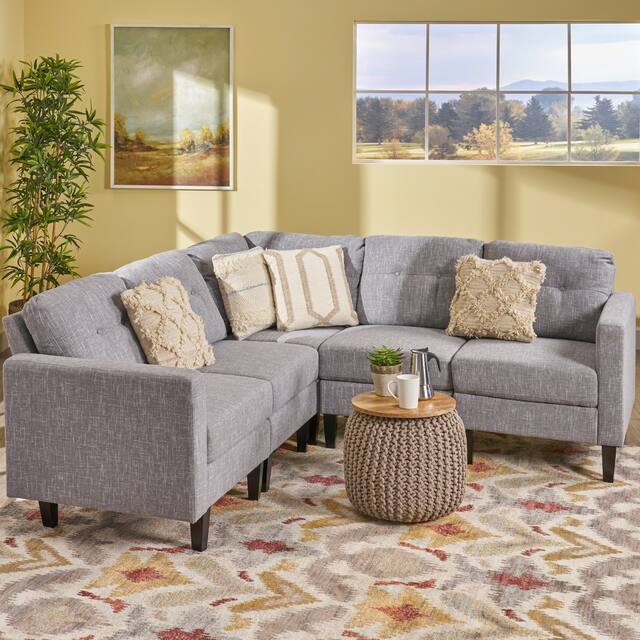 Delilah Mid-century Modern Sectional Sofa by Christopher Knight Home - gray tweed+dark brown leg