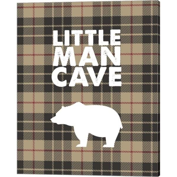 slide 1 of 1, Color Me Happy 'Little Man Cave - Bear Tan Plaid Background' Canvas Art