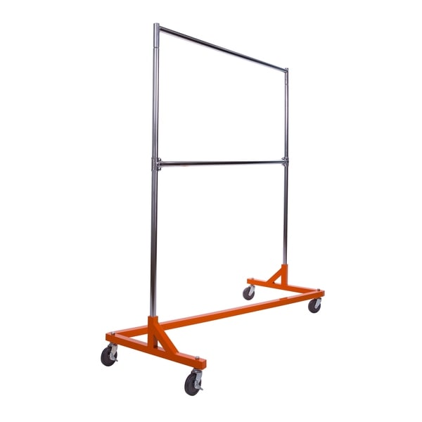 Econoco Rolling Garment Rack with Orange Z Base Chrome Hangrail