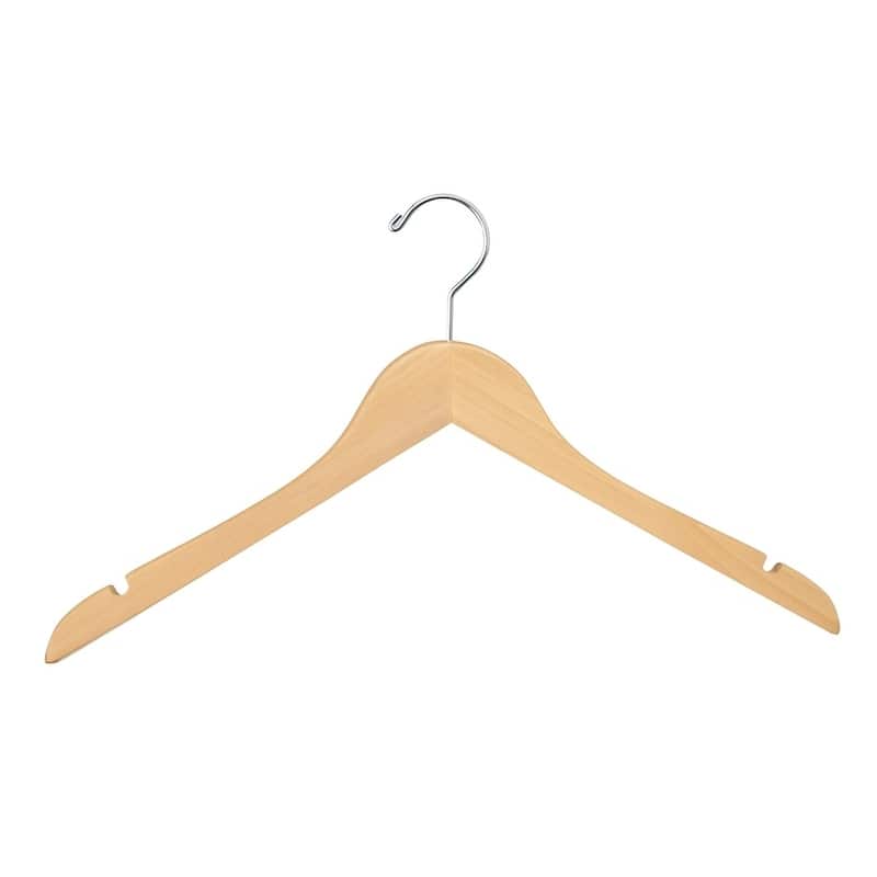 Econoco WH1761NC 17inch Flat Natural Finish Wooden Hanger with Chrome Hook and No Bar (Pack of 100)
