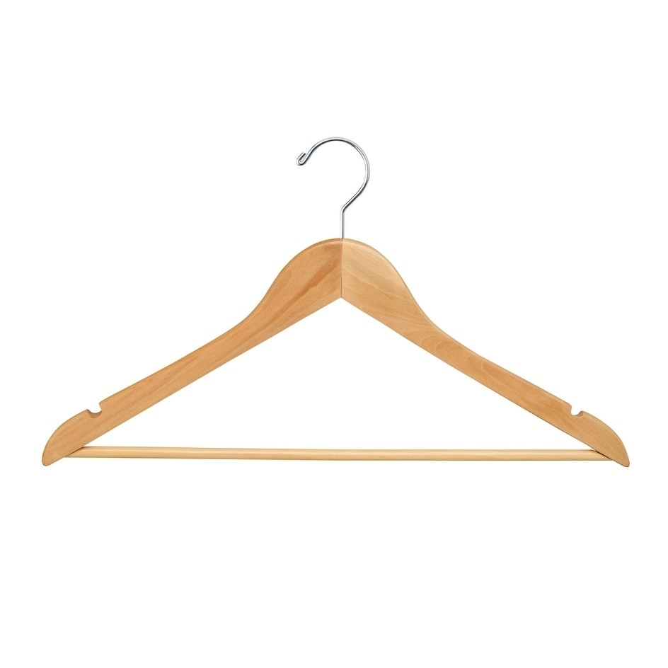 Econoco - WH1761LBNC - 17 Flat Natural Wooden Hanger with Chrome Hook and Wooden Lock Bar on Spring