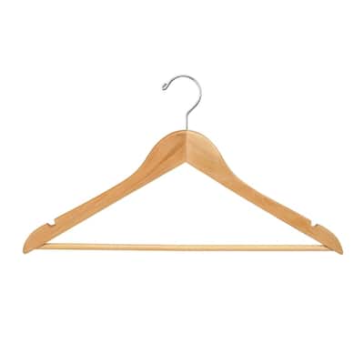 Econoco - WH1761BNC - 17" Flat Natural Wooden Hanger with Chrome Hook and Wooden Bar (Pack of 100)